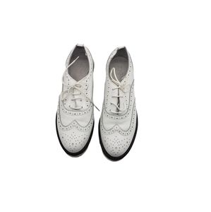 49. White Leather Lace Detailed Round Toe Oxford Shoes Size 7.5 EU Size 8